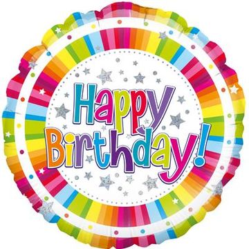 Oaktree 18inch Bright Stripe Birthday Holographic - Foil Balloons